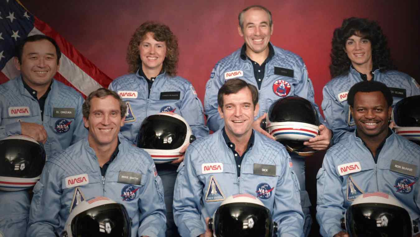 CHALLENGER - THE FINAL FLIGHT (L to R) The Challenger 7 flight crew: Ellison S. Onizuka; Mike Smith; Christa McAuliffe; Dick Scobee; Gregory Jarvis; Judith Resnik; and Ronald McNair.