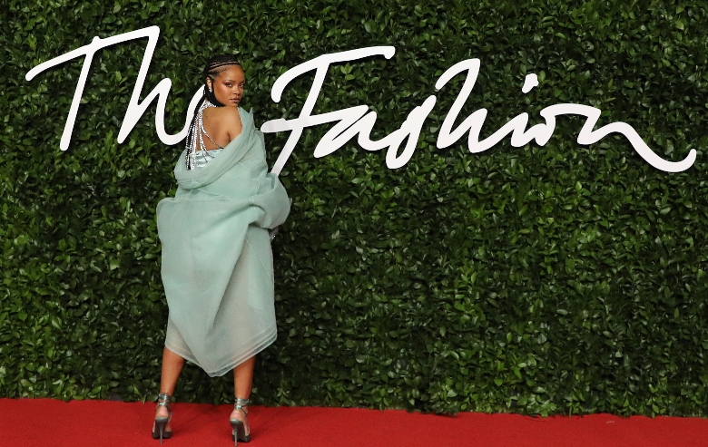 Rihanna poses on the red carpet upon arrival at The Fashion Awards 2019 in London on December 2, 2019