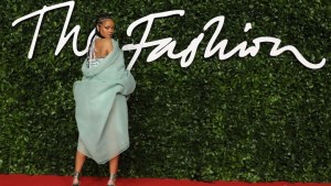 Rihanna poses on the red carpet upon arrival at The Fashion Awards 2019 in London on December 2, 2019