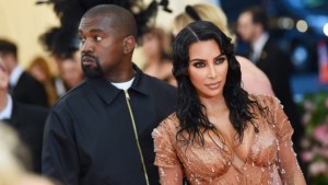Kim Kardashian and Kanye West on the red carpet.