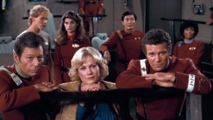 Kirk and crew gathered on the bridge at the end of Star Trek II.