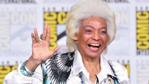 Nichelle Nichols accepts an Inkpot Award onstage at the "From The Bridge" Panel during Comic-Con International 2018 at San Diego Convention Center on July 19, 2018