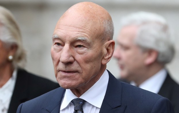 Patrick Stewart leaves from Westminster Abbey in central London on September 11, 2018, after attending a service of thanksgiving for the late English theatre, opera and film director, Peter Hall.