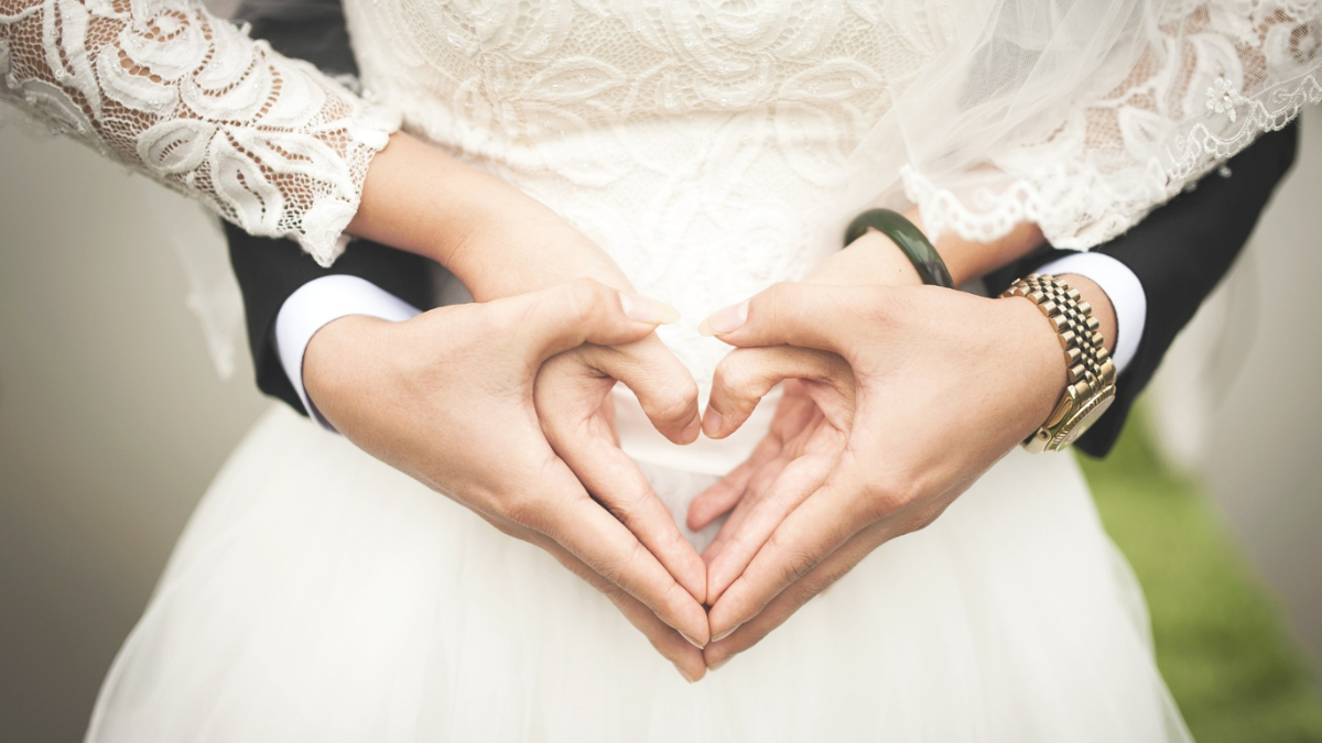 A bride and a groom.
