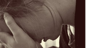 A woman crying.