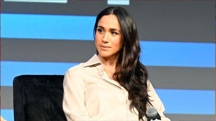 Meghan Markle dressed in beige at the Breaking Barriers, Shaping Narratives: How Women Lead On and Off the Screen panel during the 2024 SXSW Conference and Festival