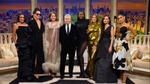 The cast of season 15 of RHONY with Bravo boss Andy Cohen