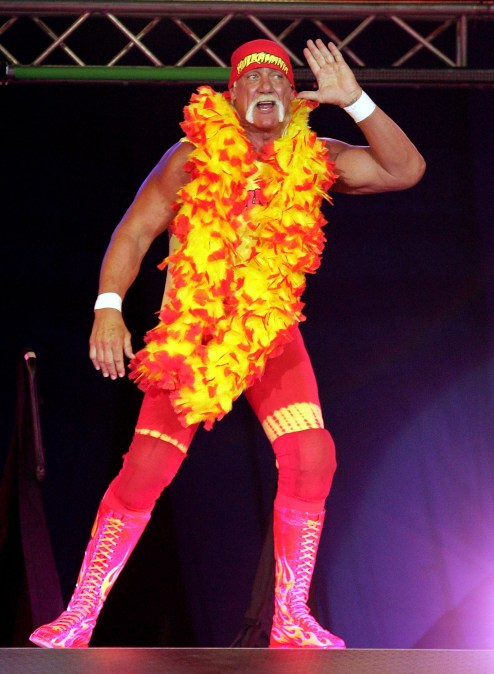 Hulk Hogan enters the stage prior to his bout against Ric Flair