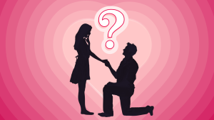 A man proposing to a woman in silhouette