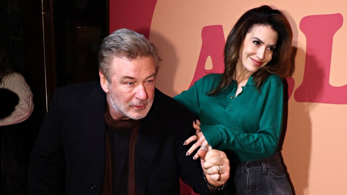 Alec Baldwin and Hilaria Baldwin act playful at an event