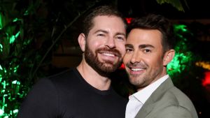 Jaymes Vaughan and Jonathan Bennett attend Hallmark Media's Emmys FYChristmas event with “Holiday Touchdown: A Chiefs Love Story” and “Finding Mr. Christmas” on May 29, 2025
