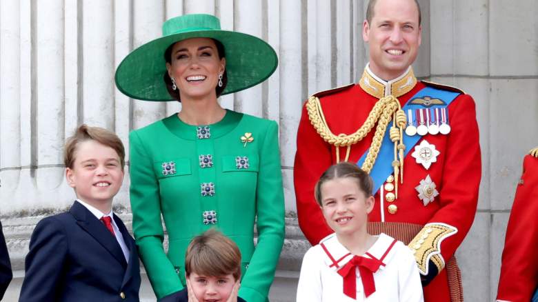 Prince William, Prince of Wales, Prince Louis of Wales, Catherine, Princess of Wales , Princess Charlotte of Wales and Prince George of Wales on the Buckingham Palace balcony during Trooping the Colour on June 17, 2023