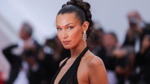 Bella Hadid attends the "L'Amour Ouf" (Beating Hearts) Red Carpet at the 77th annual Cannes Film Festival at Palais des Festivals on May 23, 2024 in Cannes, France