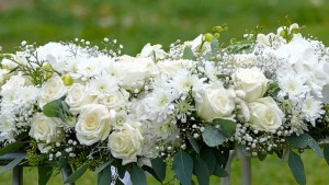 White flowers in funeral wreath