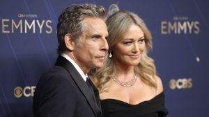 Ben Stiller and Christine Taylor at the 2025 Emmys.