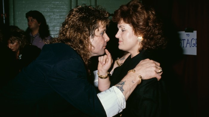 Ozzy Osbourne and Sharon Osbourne look into each other's faces