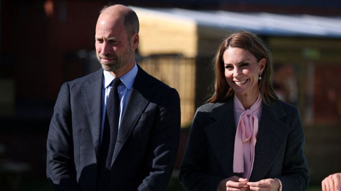 Britain's Prince William, Prince of Wales and Britain's Catherine, Princess of Wales view the new commemorative playground at Churchtown Primary School, created in memory of former pupils Bebe King and Alice da Silva Aguiar during a visit to Churchtown Primary School, during a visit to Southport in north-west England on September 23, 2025