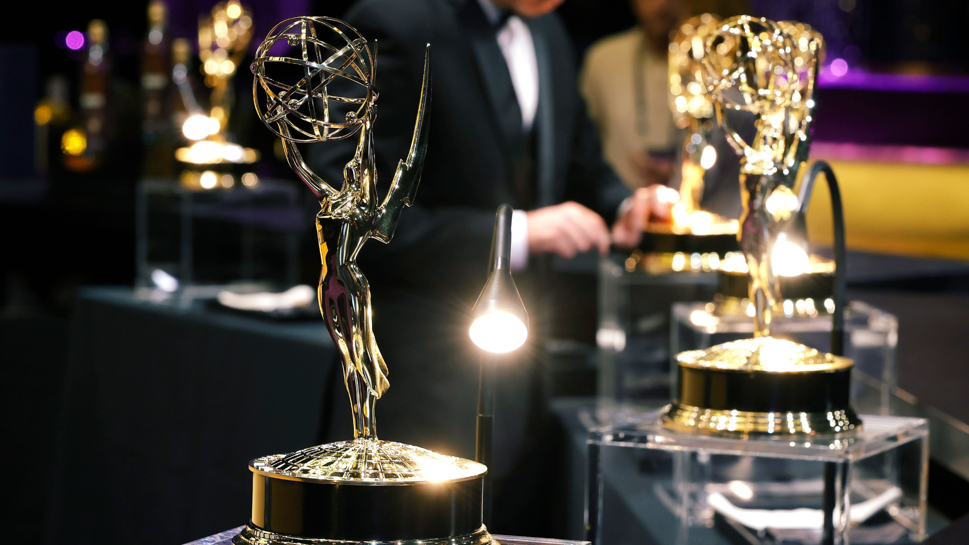 Trophy engraver is seen during the 77th Primetime Emmys Press Preview