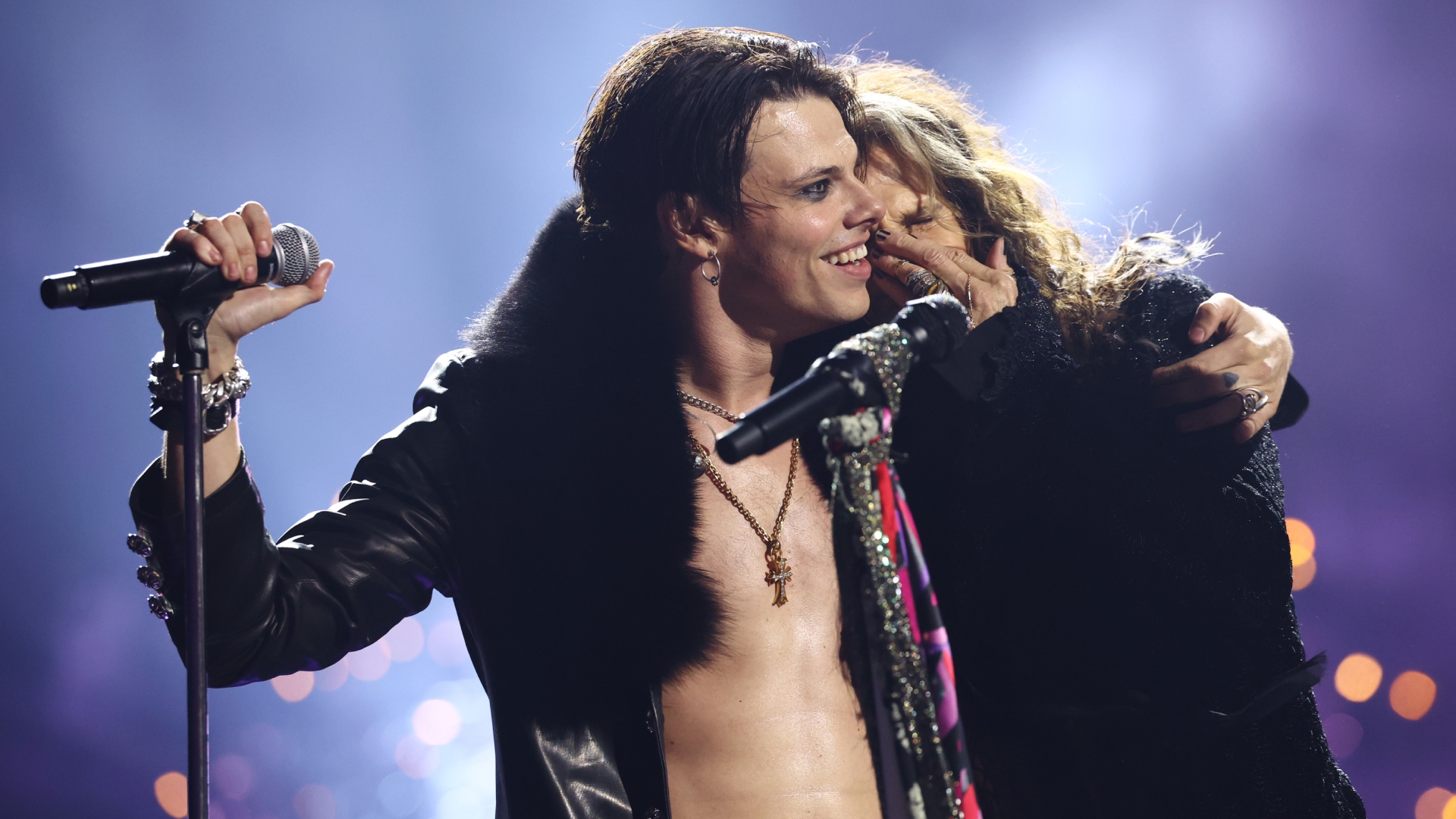 Yungblud and Steven Tyler embrace during Ozzy Osbourne tribute at the VMAs