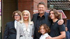 Zuma Rossdale, Gwen Stefani, Blake Shelton, Apollo Rossdale, and Kingston Rossdale attend Blake Shelton's Star Ceremony on The Hollywood Walk Of Fame on May 12, 2023 in Hollywood, California