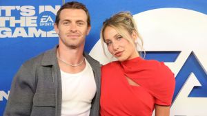 Braxton Berrios and Alix Earle arrive at EA Sports presents The Madden Bowl at Orpheum Theater on February 07, 2025 in New Orleans, Louisiana