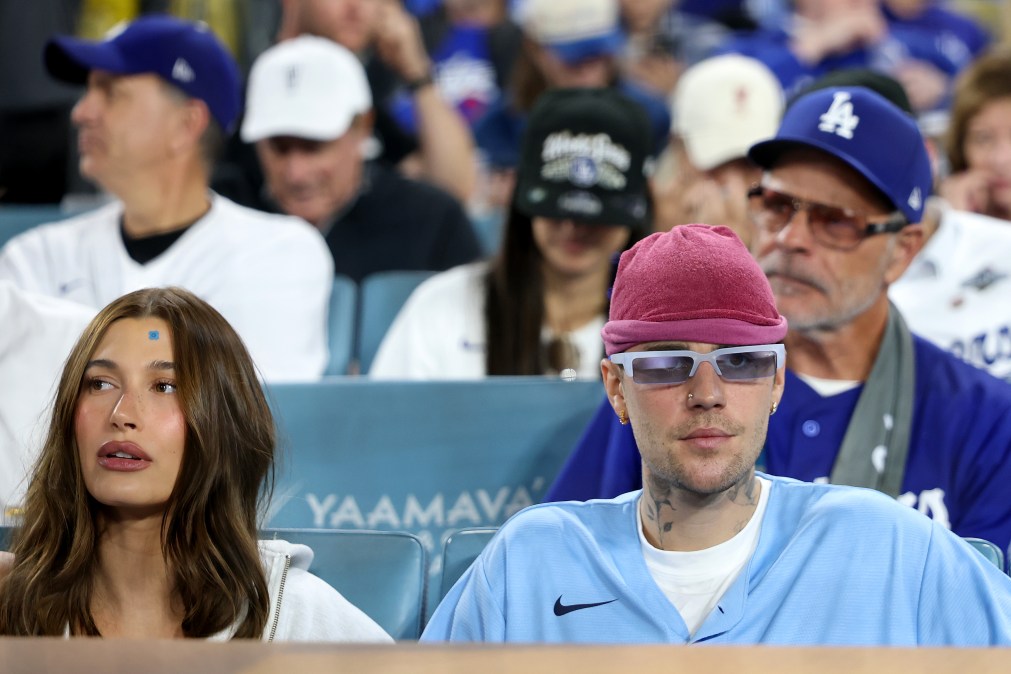Justin and Hailey Bieber at game 3 World Series