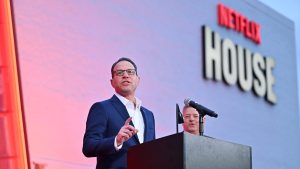 Pennsylvania Governor Josh Shapiro speaks at the Netflix House Philadelphia Grand Opening Event