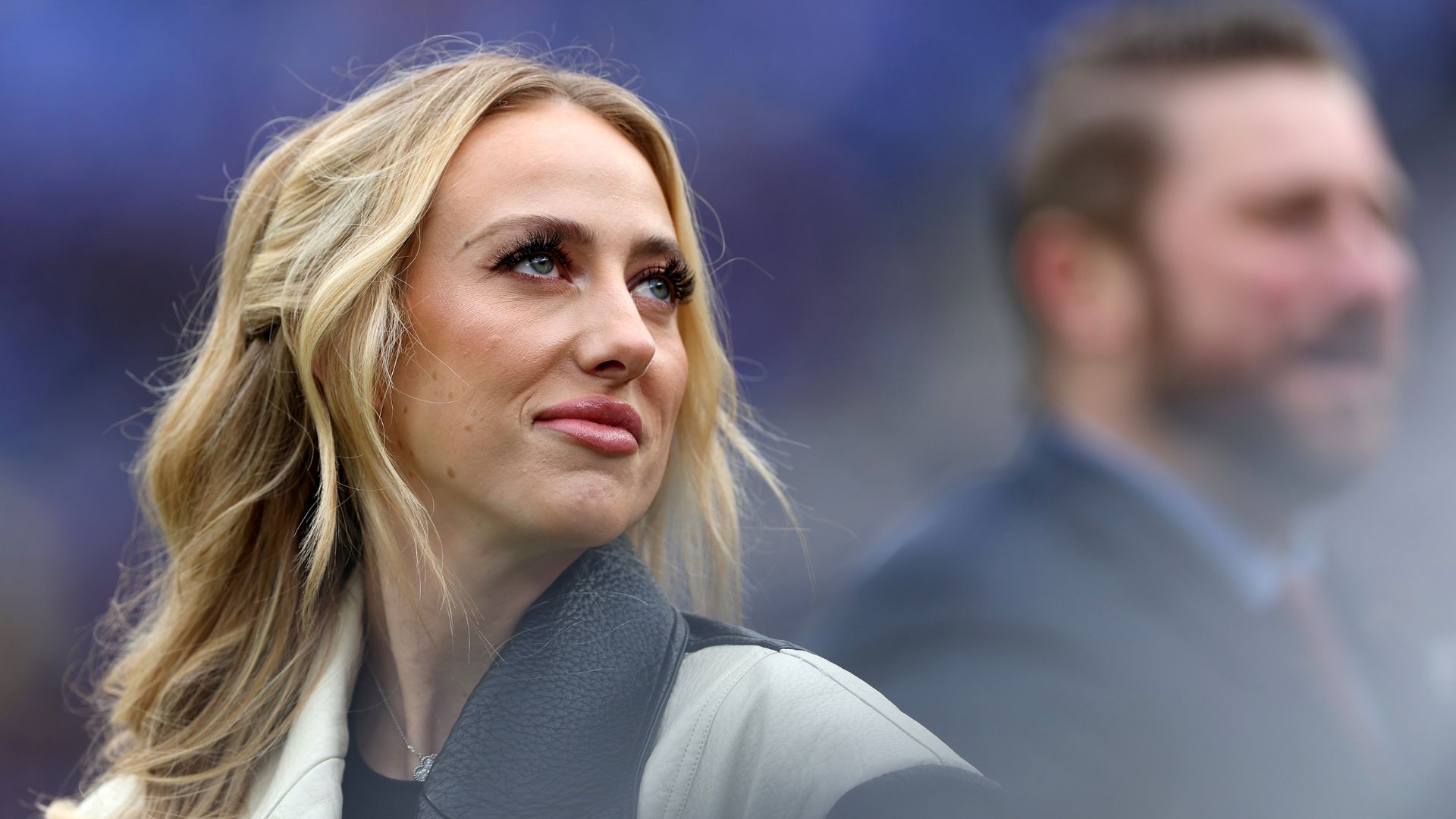 Brittany Mahomes, wife of Patrick Mahomes #15 of the Kansas City Chiefs is shown on the field prior to the AFC Championship Game against the Baltimore Ravens at M&T Bank Stadium on January 28, 2024 in Baltimore, Maryland