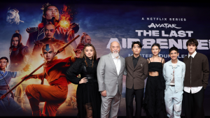 L-R) Elizabeth Yu, Paul Sun Hyung Lee, Dallas Liu, Kiawentiio, Gordon Cormier and Ian Ousley attend the FYSEE screening of Netflix's "Avatar: The Last Airbender" at FYSEE at Sunset Las Palmas Studios