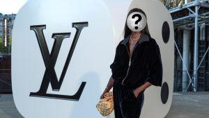 Anok Yai attends the Louis Vuitton Menswear Spring/Summer 2026 show as part of Paris Fashion Week
