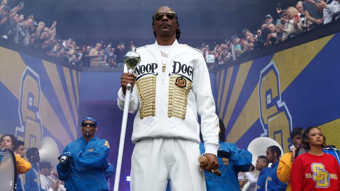 Snoop Dogg performs during the AFL Grand Final match between the Geelong Cats and the Brisbane Lions at the Melbourne Cricket Ground