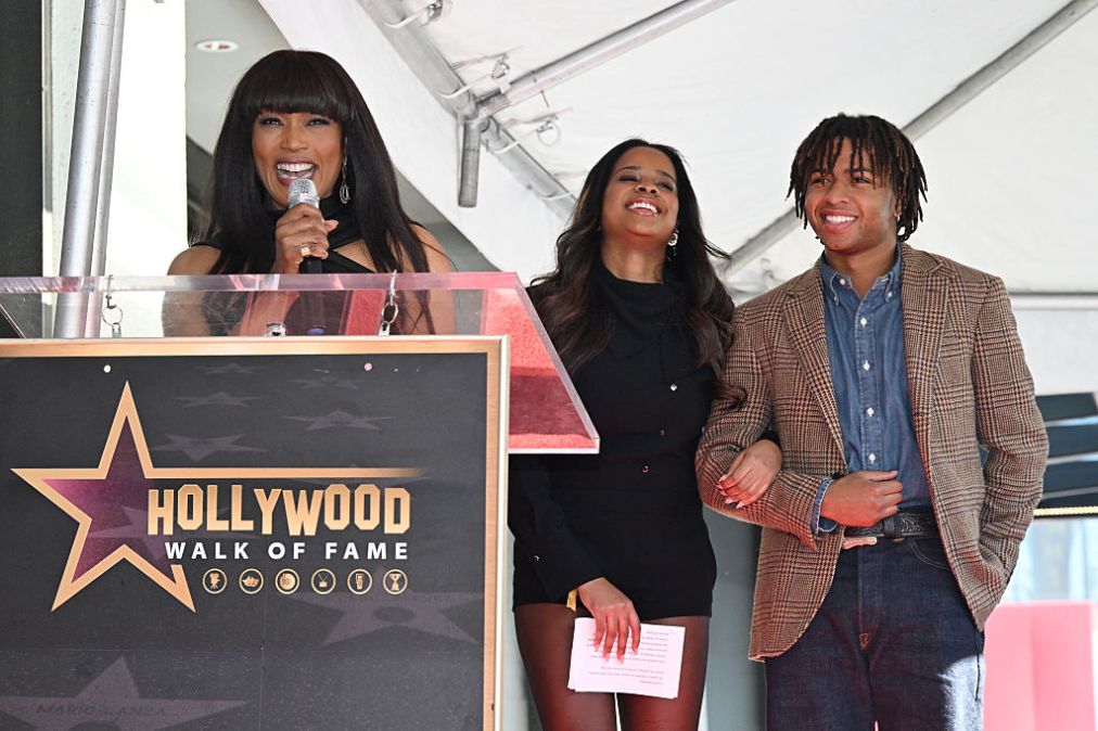 Bronwyn Vance and Slater Vance listen to their mother Angela Bassett speak at the Hollywood Walk of Fame