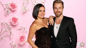 Pregnant Hayley Erbert and Derek Hough smiling