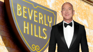 Jeff Bezos and Beverly Hills sign