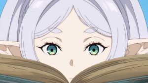 Frieren reading a book
