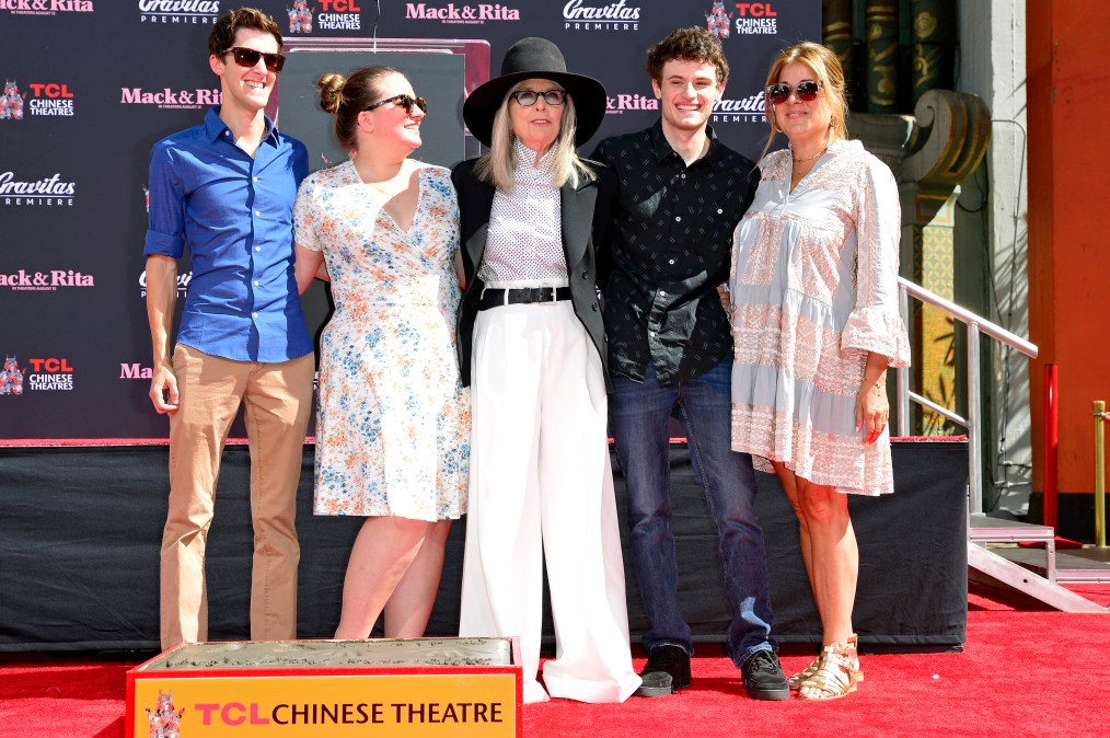 Jordan White, Dexter Keaton, Diane Keaton, Duke Keaton, and guest attend the Handprint and Footprint in Cement Ceremony