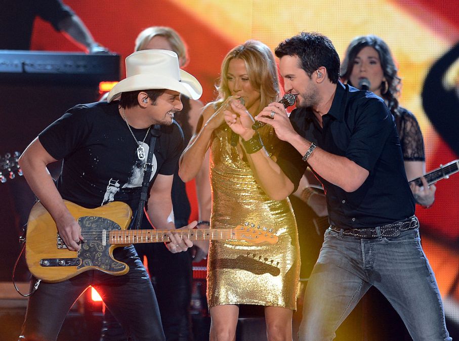 Brad Paisley, Sheryl Crow, and Luke Bryan perform onstage during the 48th Annual Academy of Country Music Awards