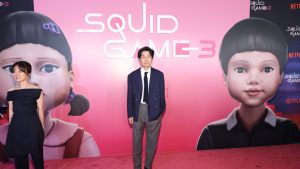 L-R) Kim Ji-yeon and Hwang Dong-hyuk attend Netflix's "Squid Game" Season 3 premiere