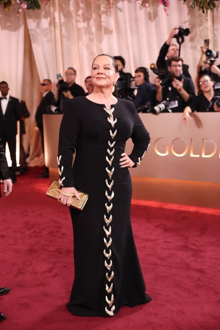 Melissa McCarthy on the red carpet at the 2026 Golden Globes 