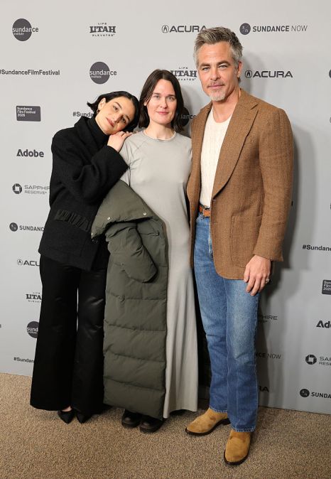 Jenny Slate, Rachel Lambert and Chris Pine attend the "Carousel" Premiere during the 2026 Sundance Film Festival