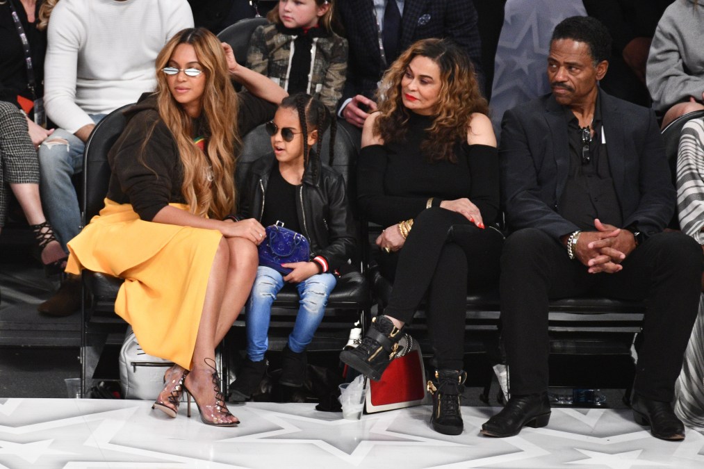 Beyonce, Blue Ivy Carter, Tina Knowles and Richard Lawson attend The 67th NBA All-Star Game