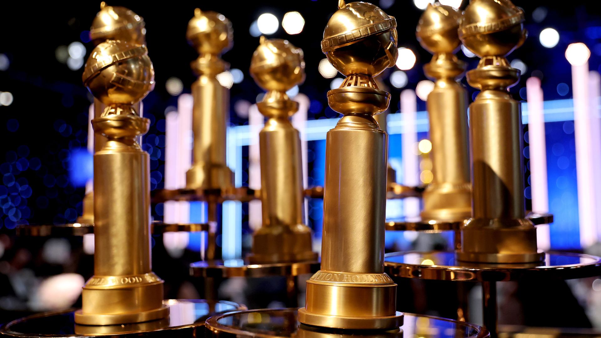 Golden Globes are seen during the 79th Annual Golden Globe Awards at The Beverly Hilton on January 09, 2022 in Beverly Hills, California