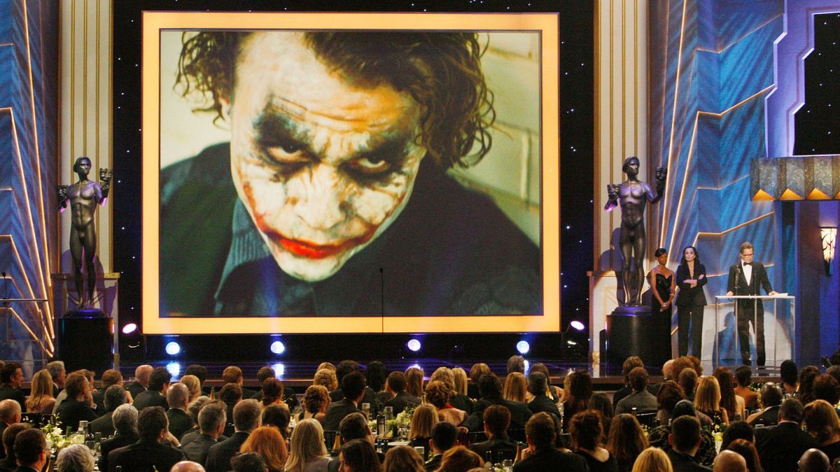 Gary Oldman accepts Heath Ledger's Actor award for a Male Actor in a Supporting Role in "The Dark Knight" at the 15th Annual Screen Actors Guild Award show held at the Shrine Auditorium in Los Angeles January 25, 2009