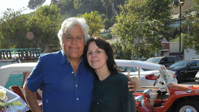 Jay Leno and Mavis Leno attend the private unveiling of the Meyers Manx electric automobile at Little Beach House Malibu on August 08, 2022 in Malibu, California