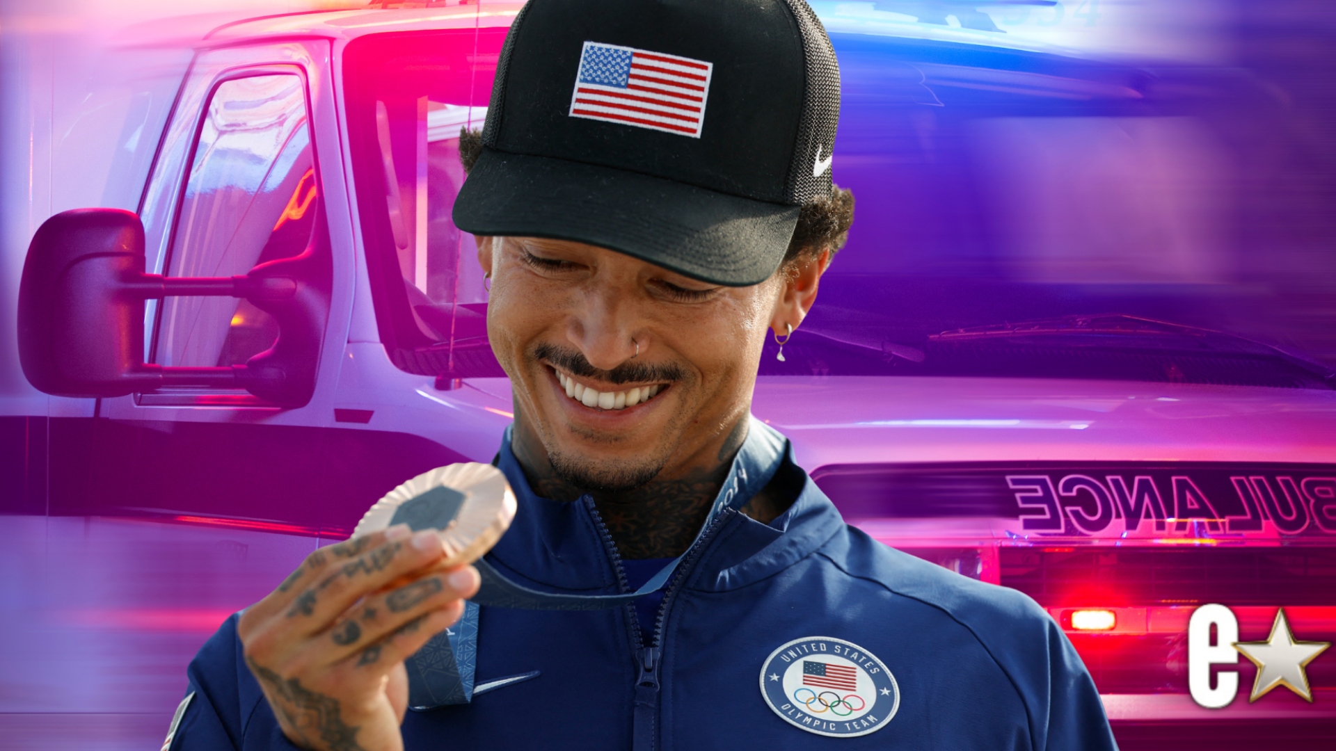 Nyjah Huston holding Olympic medal