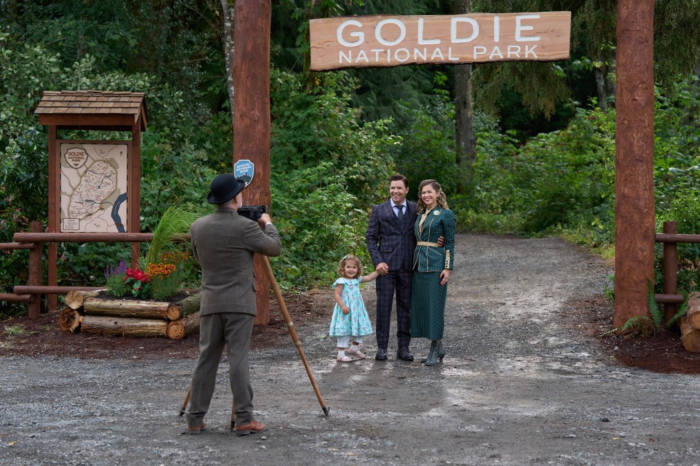 Kavan Smith and Pascale Hutton posing in front of forest