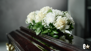 flowers on coffin