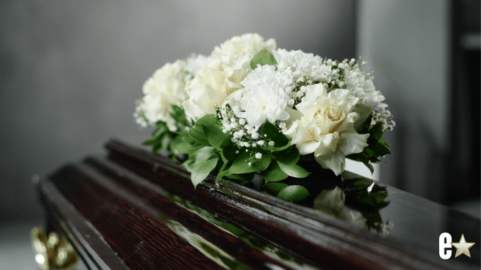 flowers on coffin