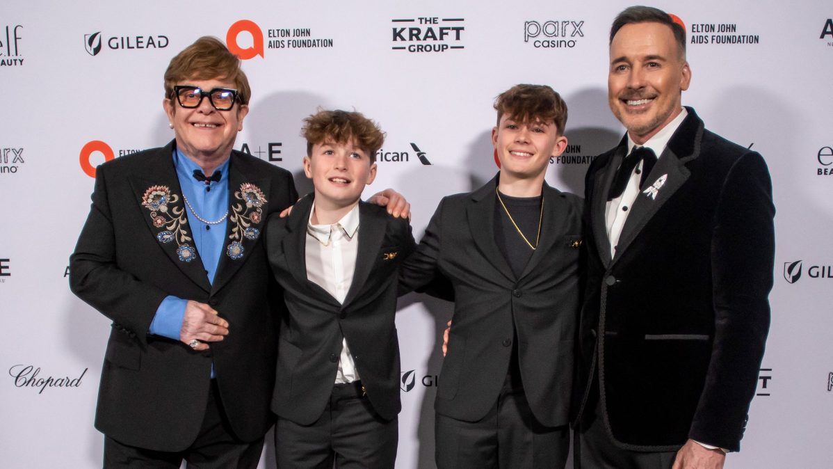 Elton John and David Furnish with Zachary Jackson Furnish and Elijah Joseph Daniel Furnish