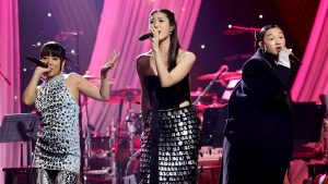(L-R) Rei Ami, Ejae and Audrey Nuna perform onstage during the 68th GRAMMY Awards